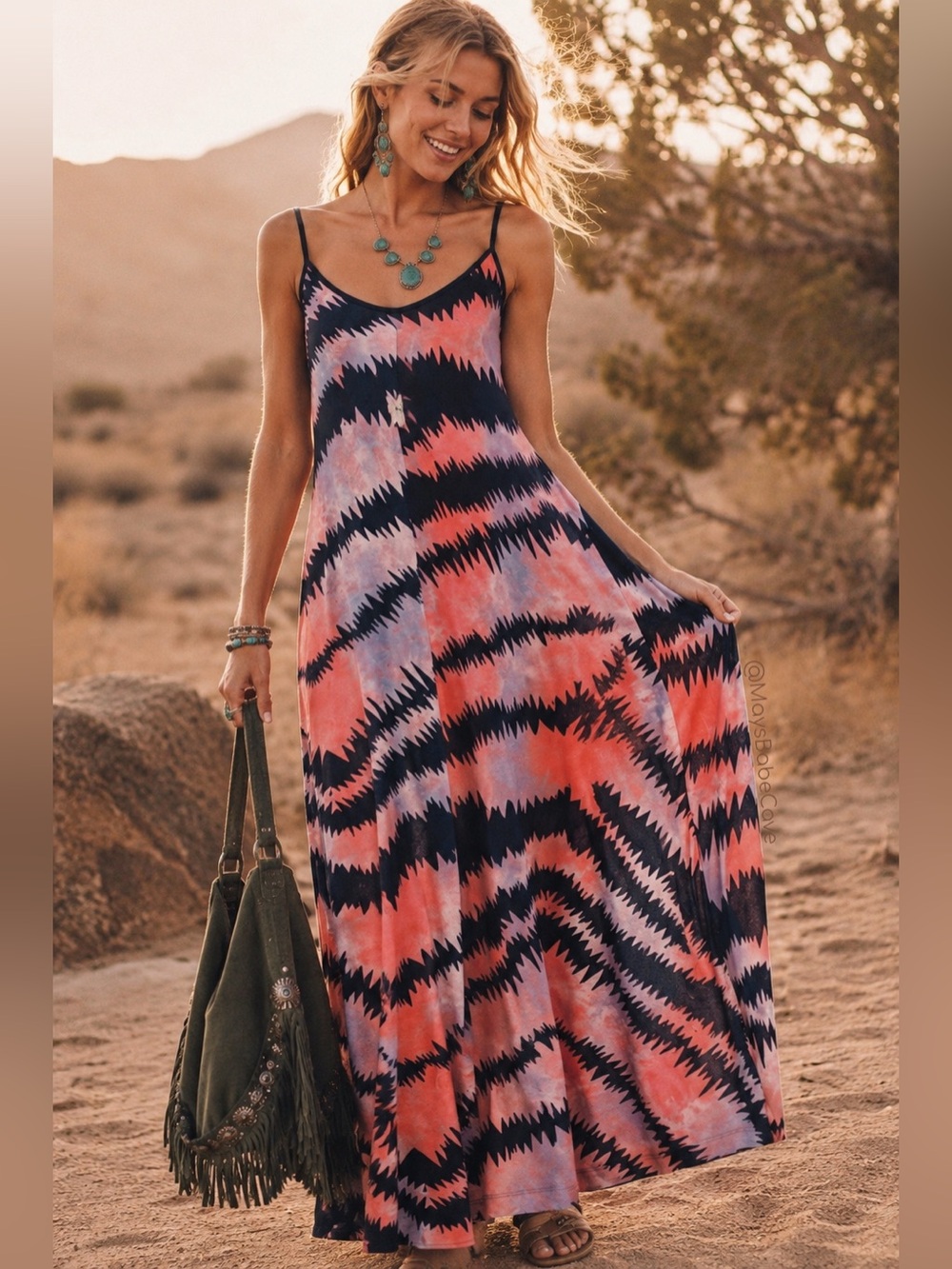 French Connection Navy & Pink Tie Dye Maxi Dress
